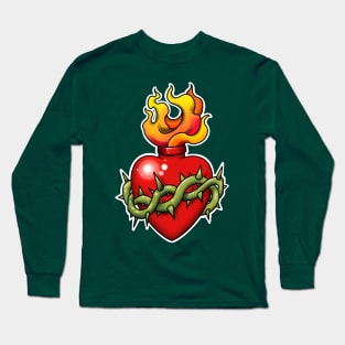 sacred heart tattoo style Long Sleeve T-Shirt